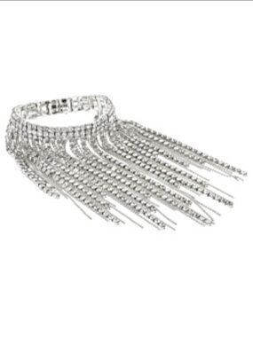 Silver Fringe Crystal Statement Bracelet
